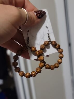 Boho Brown Beaded Hoop Earrings